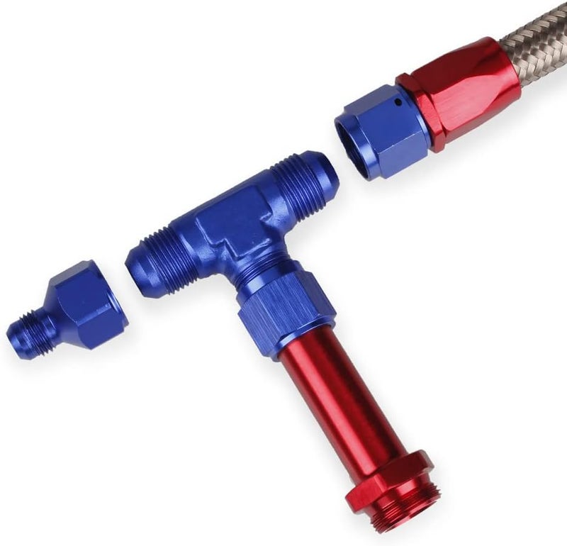 BARTOO Dual Feed Fuel Line Kit, Aluminum Alloy & Stainless Steel Braided 8 AN Dual Inlet Fuel Line Kit For Holley 4150 Carburetor, Red Blue - Image 3